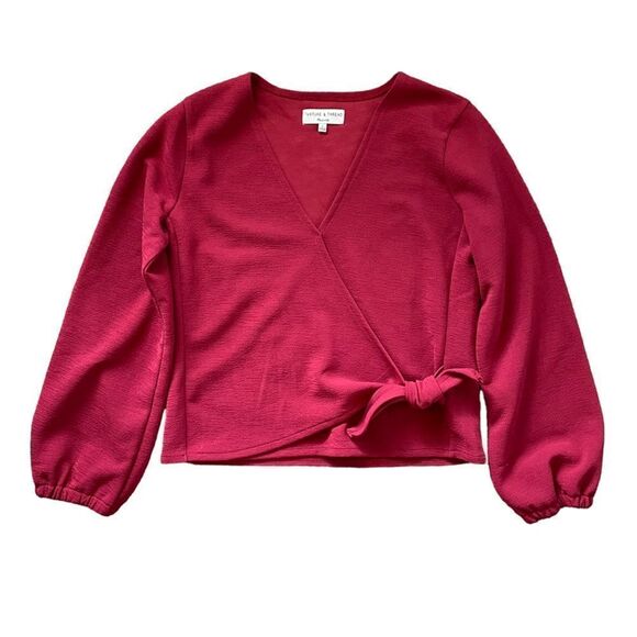 TEXTURE & THREAD MADEWELL Crepe Wrap Top Red Size Small - Picture 2 of 7